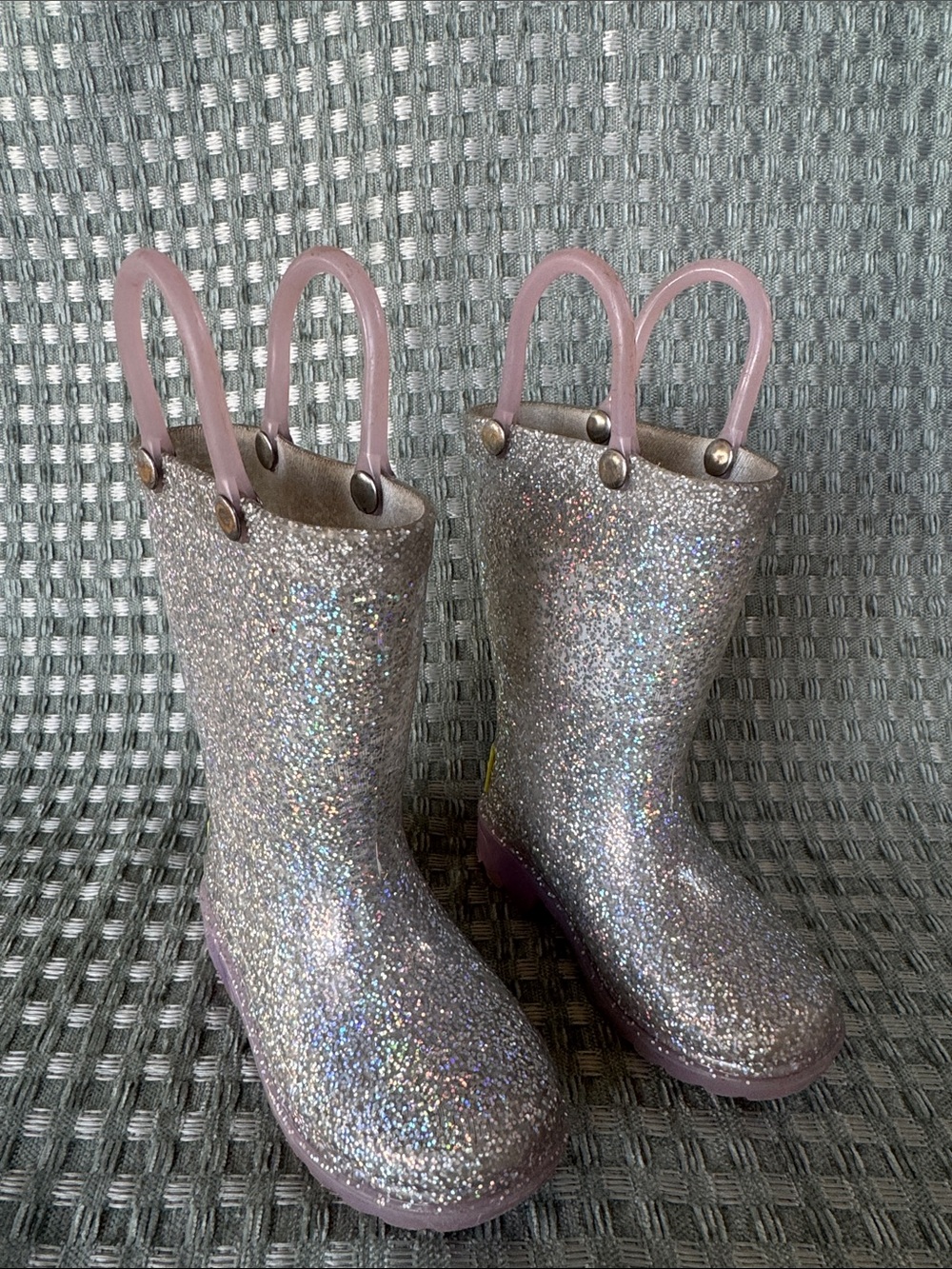 Western Chief Toddler Girls Silver Glitter Light -Up Rain Boots Size 5